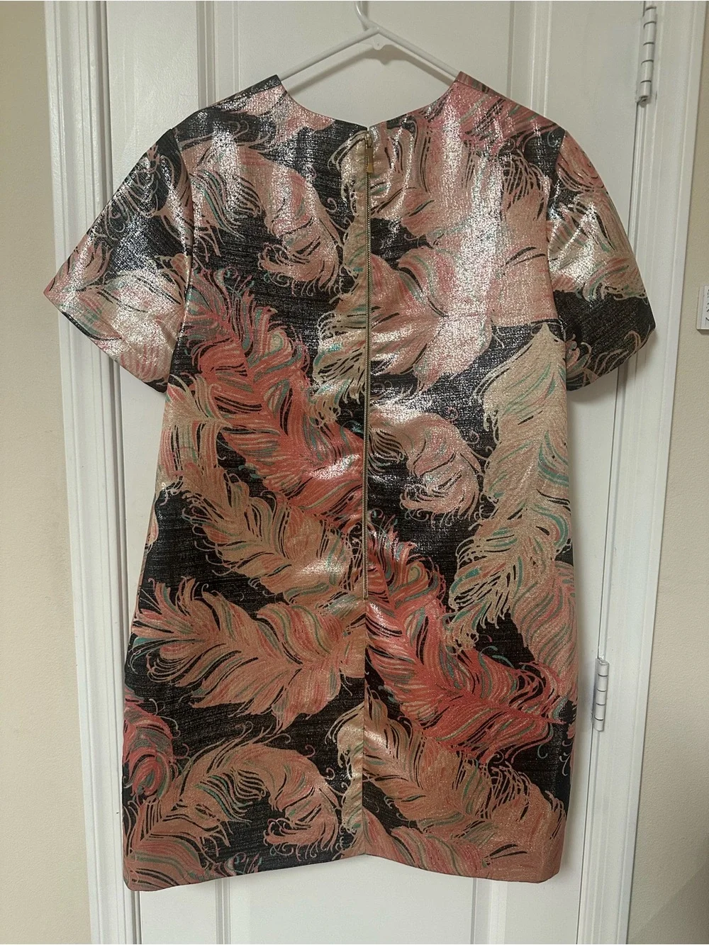 Kate Spade Regal Plumes Metallic Shift Dress. Retails for $428